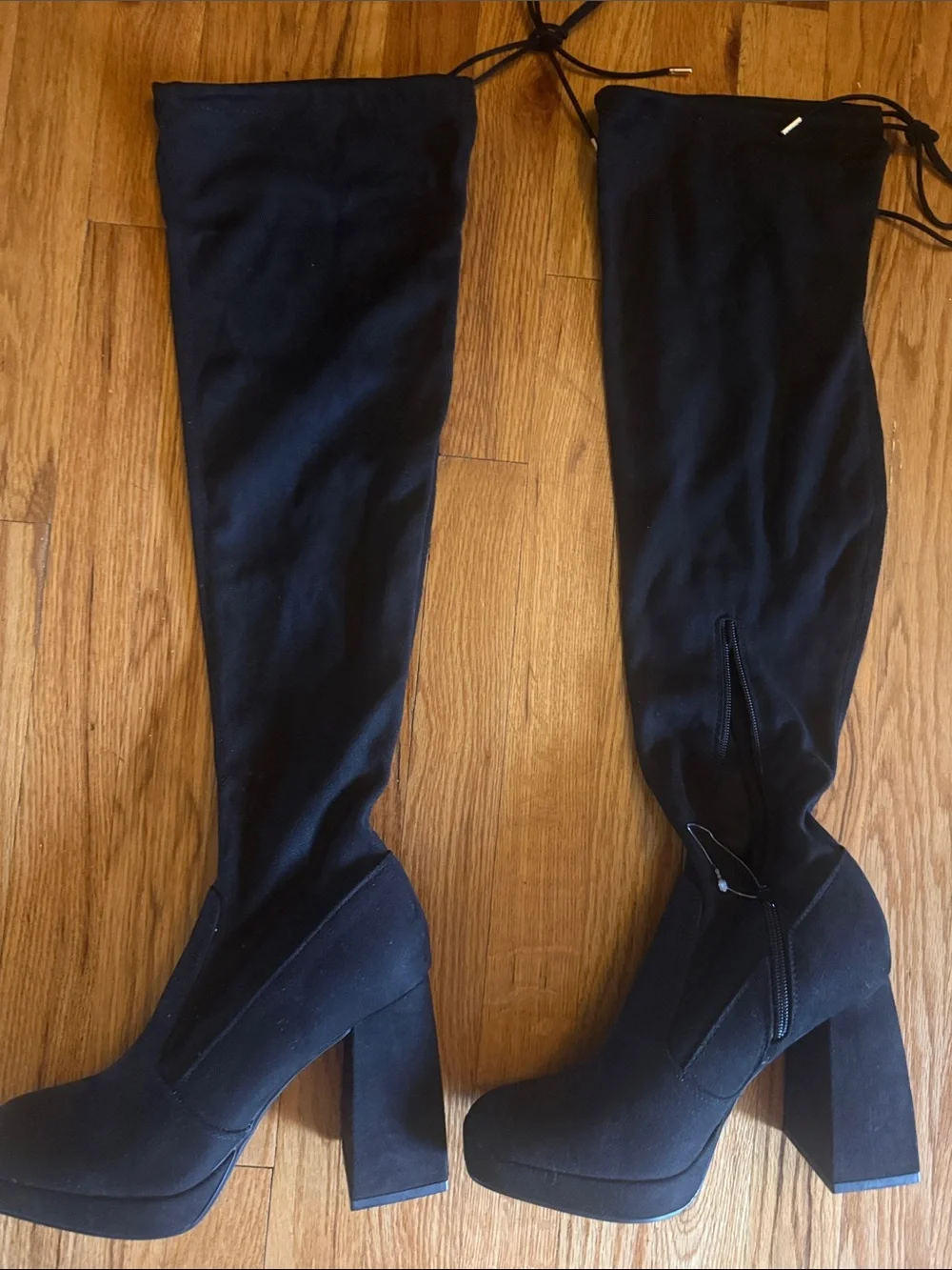 New Black Knee-High Platform Block Heel Boots - Women size 10